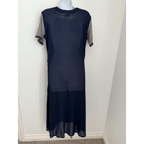 Joban Maxi Dress Bollywood Column Navy Blue Beaded Lightweight Mesh Overlay M - Picture 4 of 7